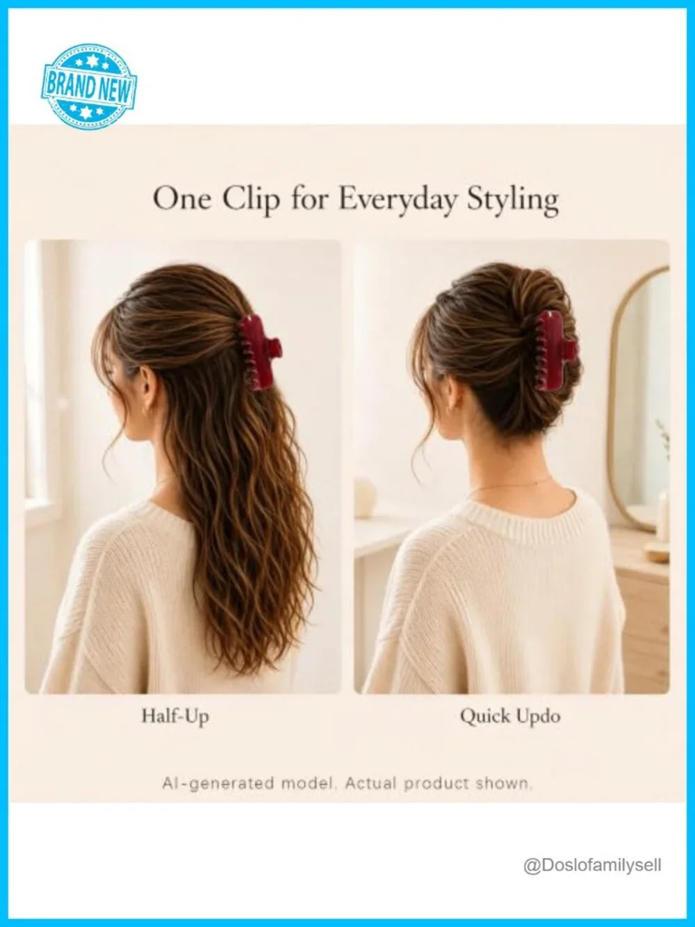 Strong Hold Rectangle Hair Claw Clip for Thick Hair, No Slip, Smooth Rounded